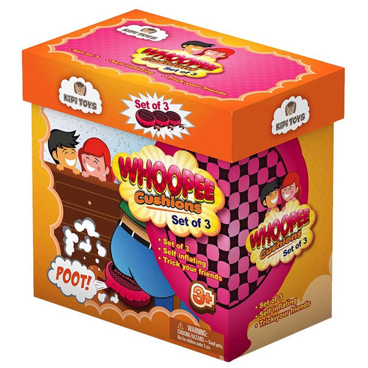 Kipi Toys Whoopee Cushion set of 3 with self-inflating design for quick, loud pranks.