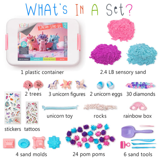 Kipipol sand art kit with three colors inviting tactile creativity.