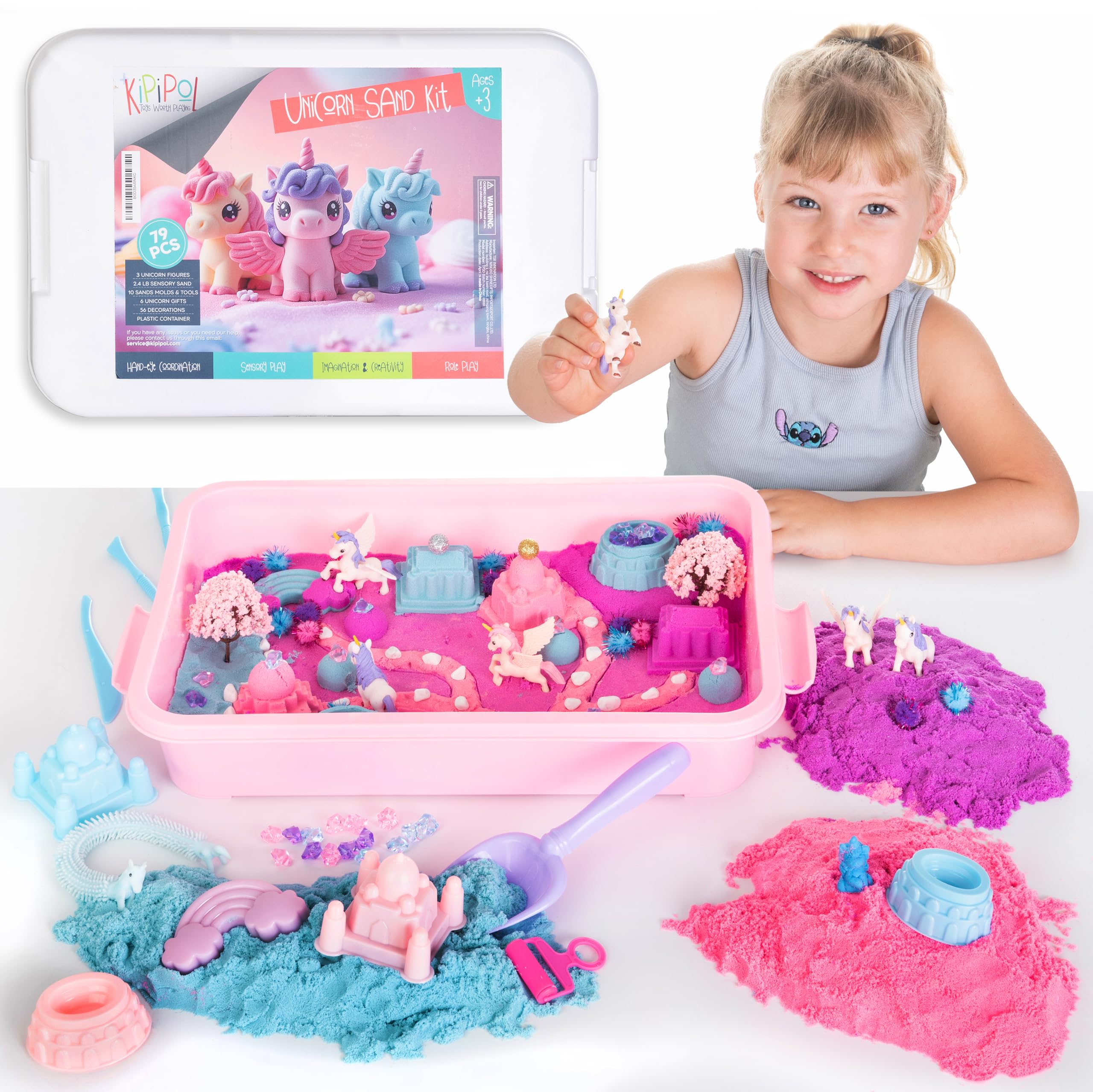 Kipipol unicorn sensory bin with storage box for organized, mess-free play.