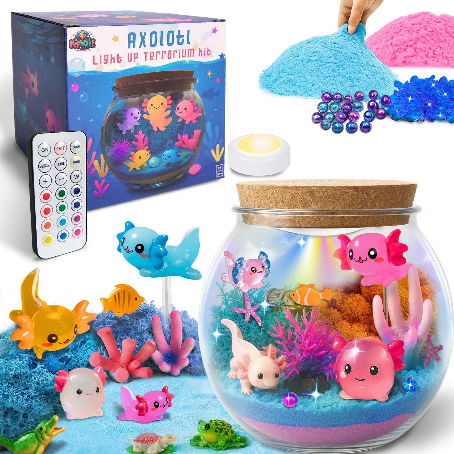 Kipwake Axolotl Glow Jar Kit: colorful underwater world for creative play.