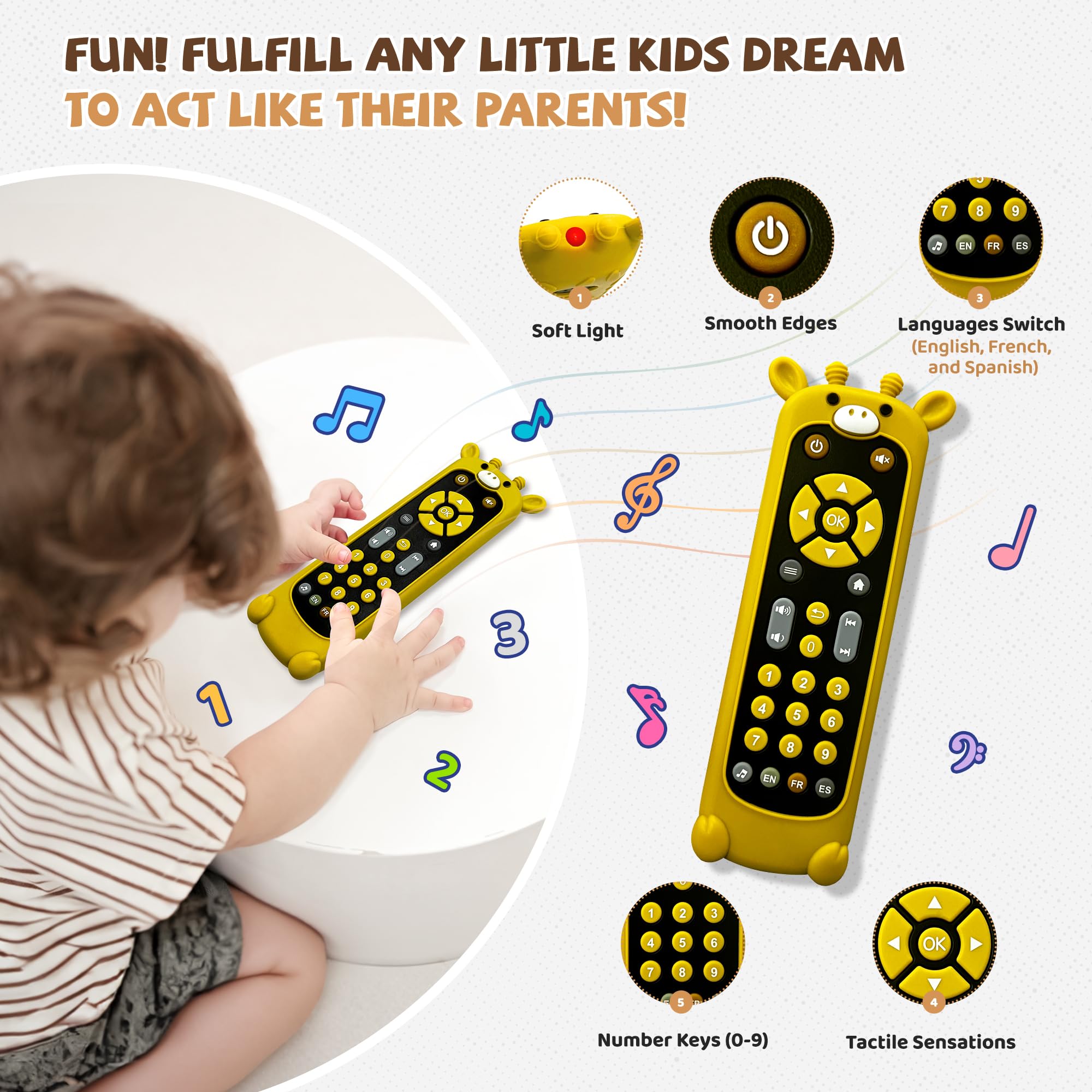 KIRALUMI remote button panel stimulates fine motor skills during pretend play