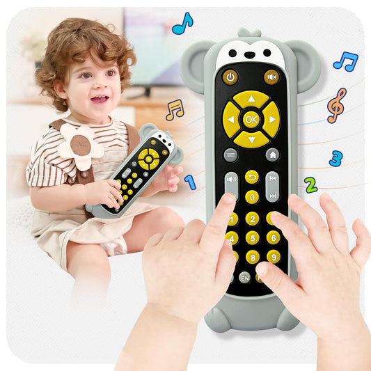 KIRALUMI baby remote with monkey silicone cover for engaging play and teething relief.