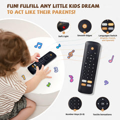 KIRALUMI remote toy buttons closeup highlighting color and shape cues for toddlers