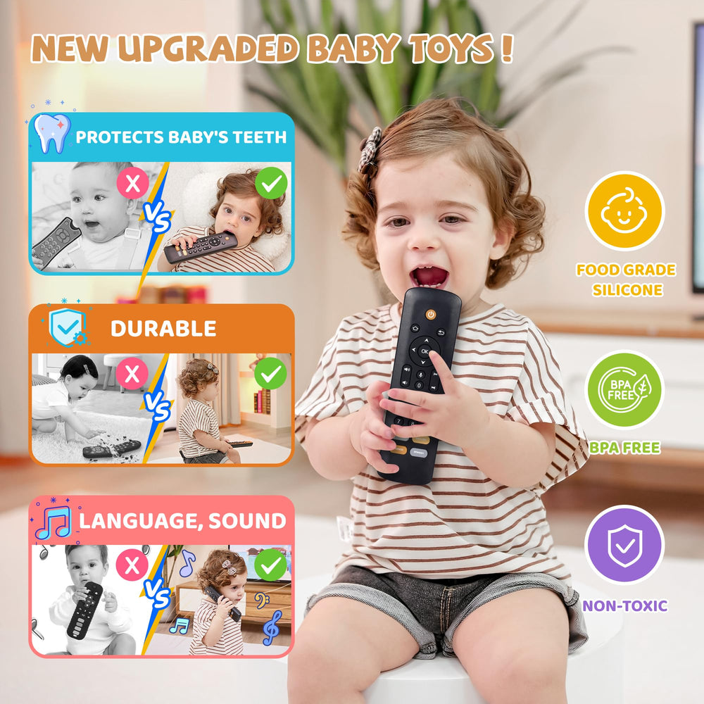 KIRALUMI baby tv remote toy side view showing lightweight design for small hands