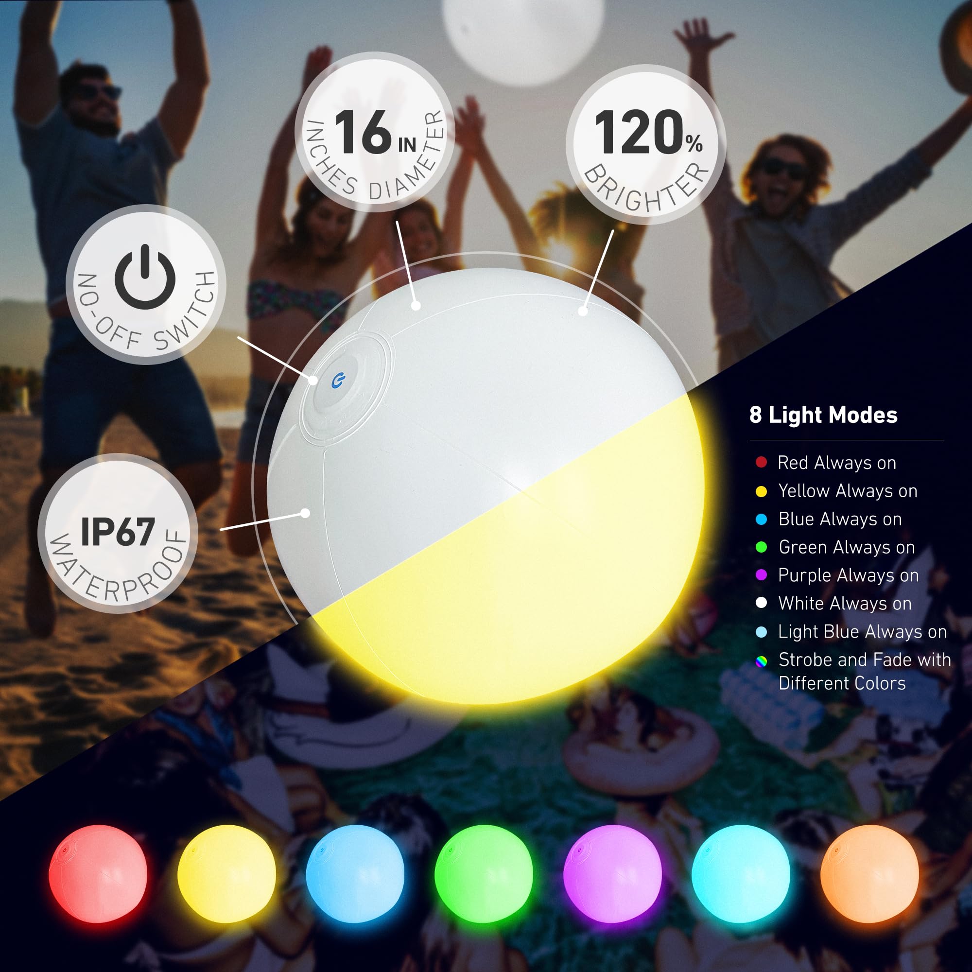 KIRALUMI LED ball with 8 modes lights up pools and parties.