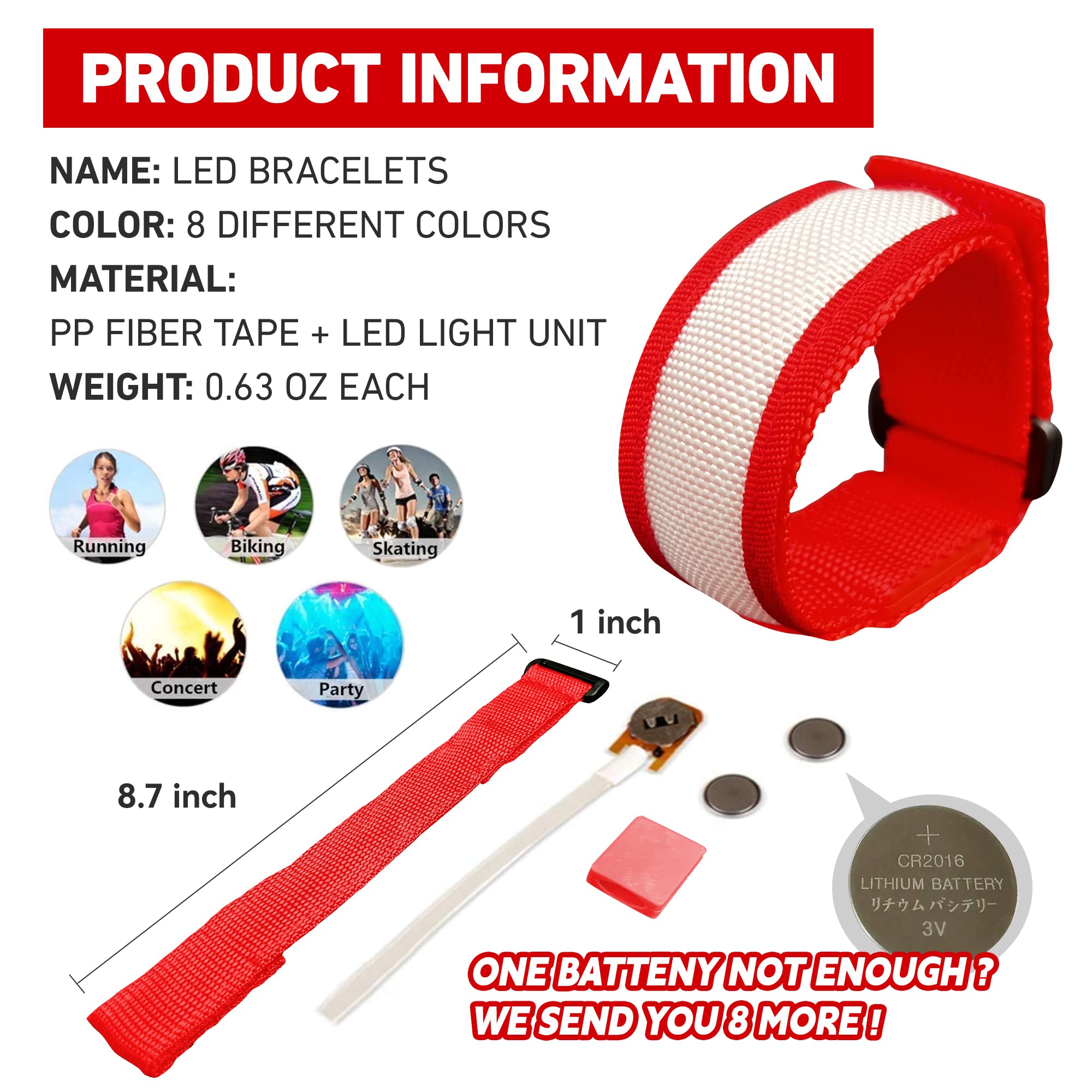 KIRALUMI LED bracelets with batteries included for long glow