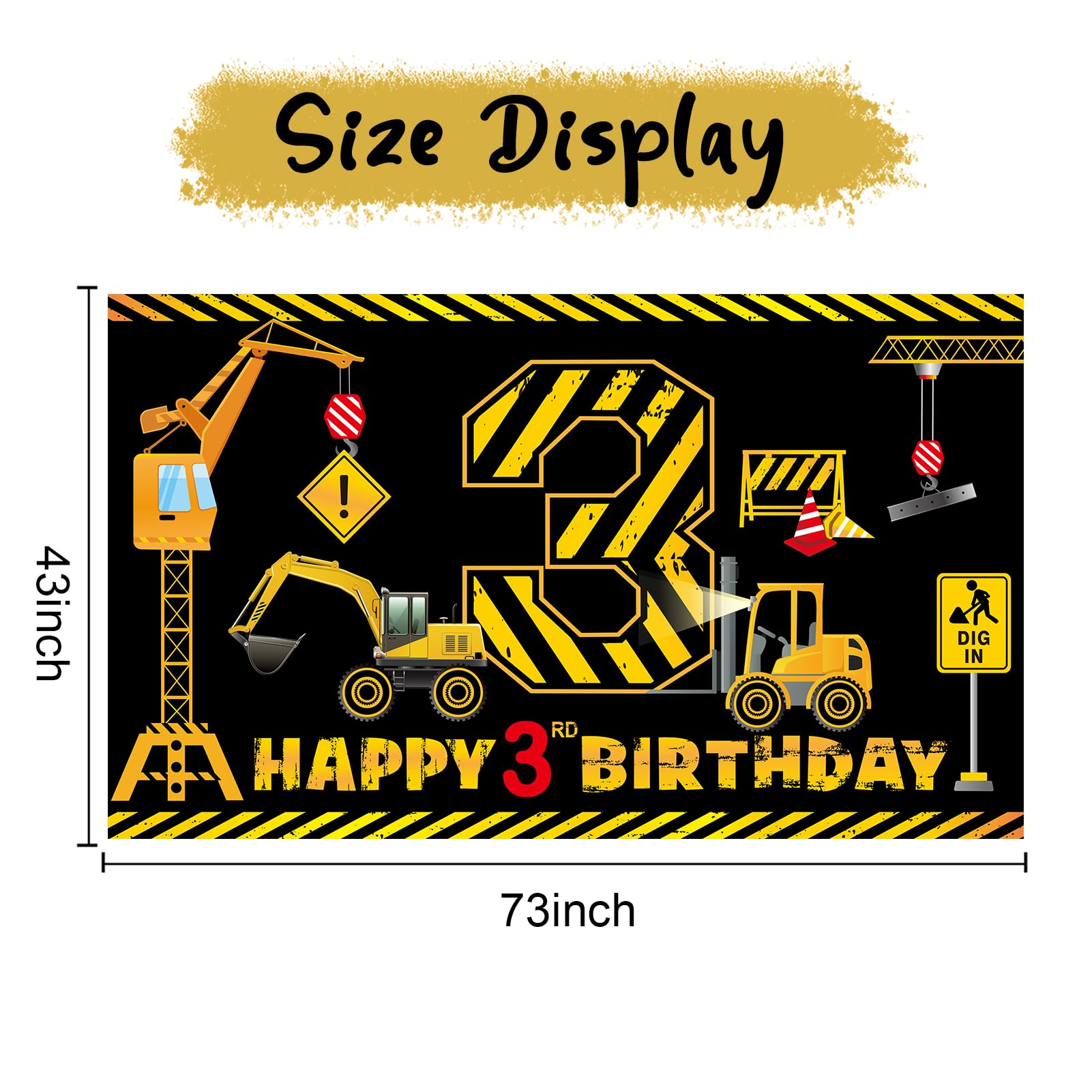 Kircirx 3rd birthday yellow black design enhances theme visibility.