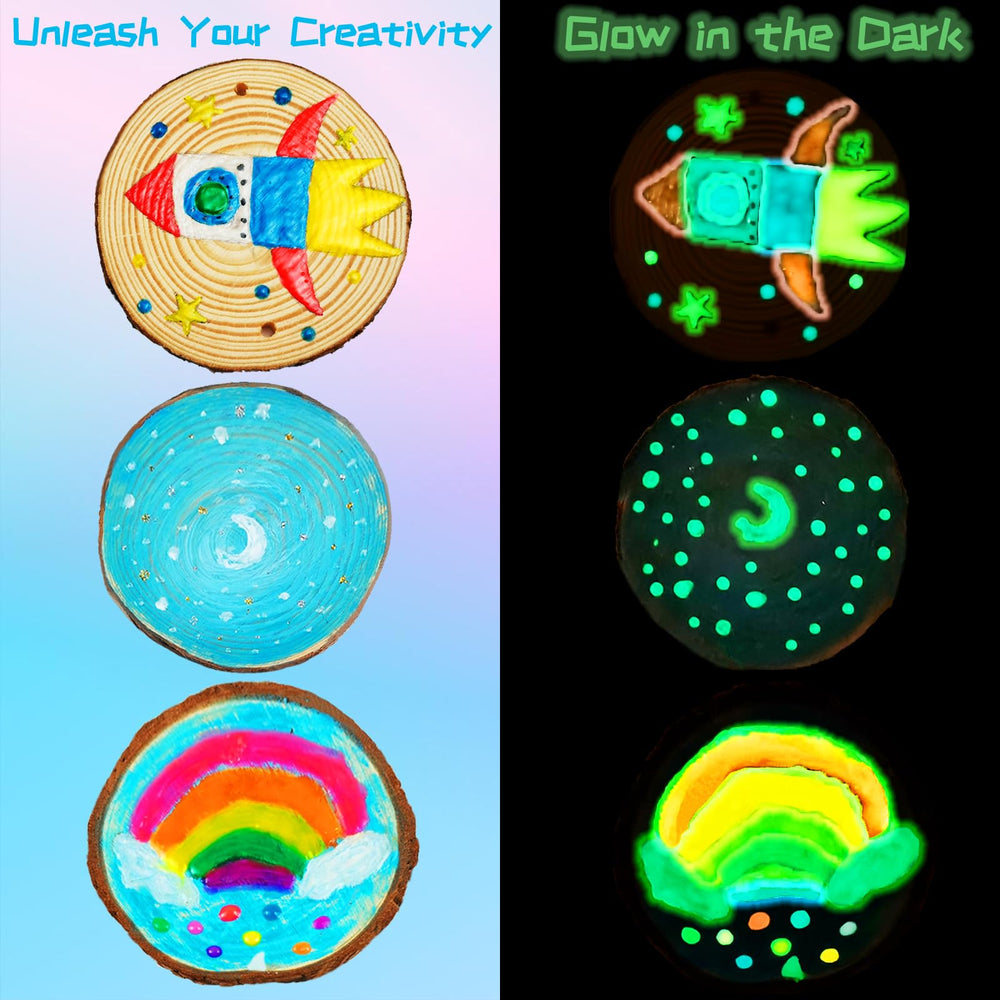 Kirkotoy stickers and diamonds add sparkle to wood slice designs.