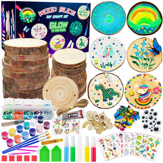 Kirkotoy wood slices for DIY art projects—bright colors inspire creativity.