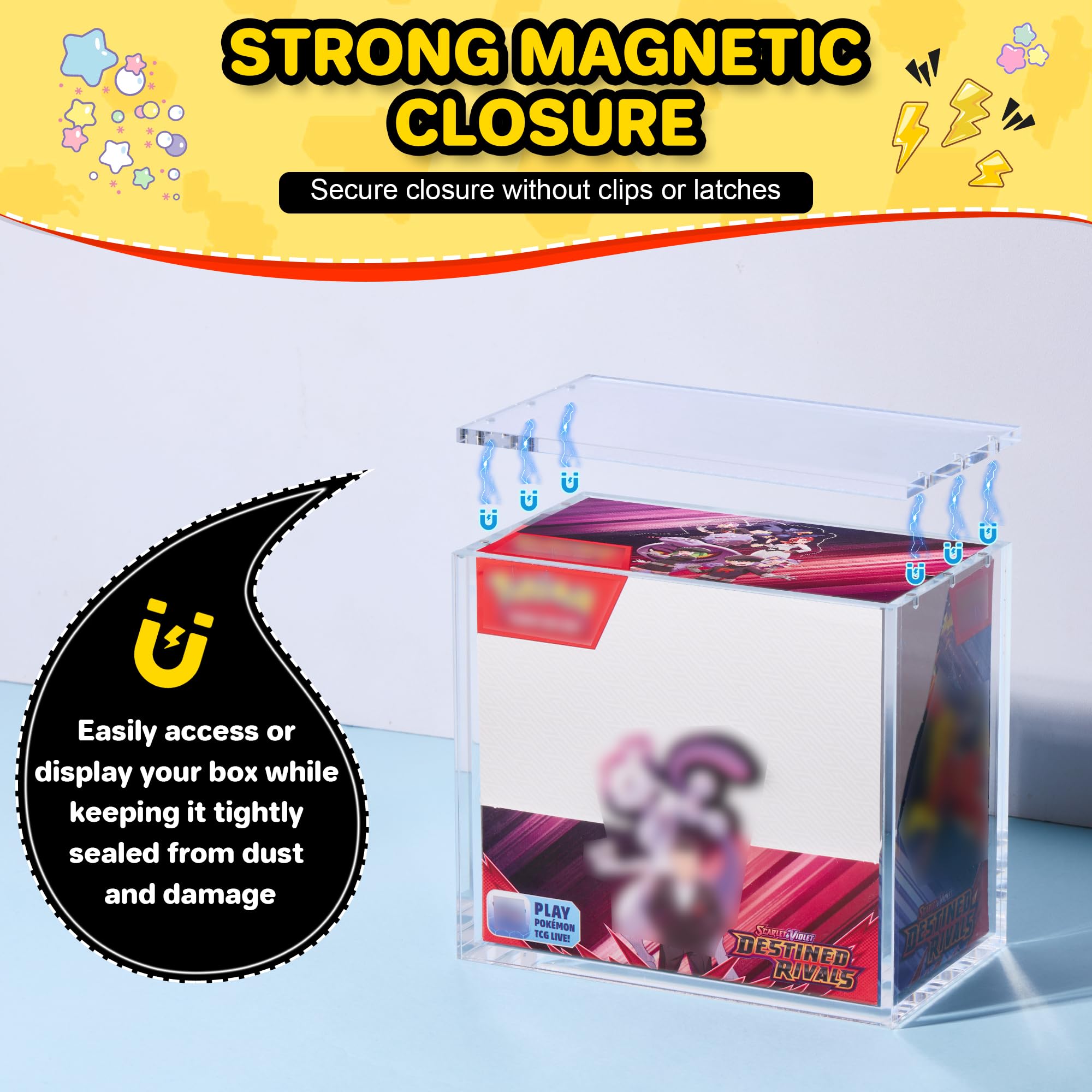 Kisbox PKMN booster box acrylic case uses 5mm thick acrylic for durable protection.
