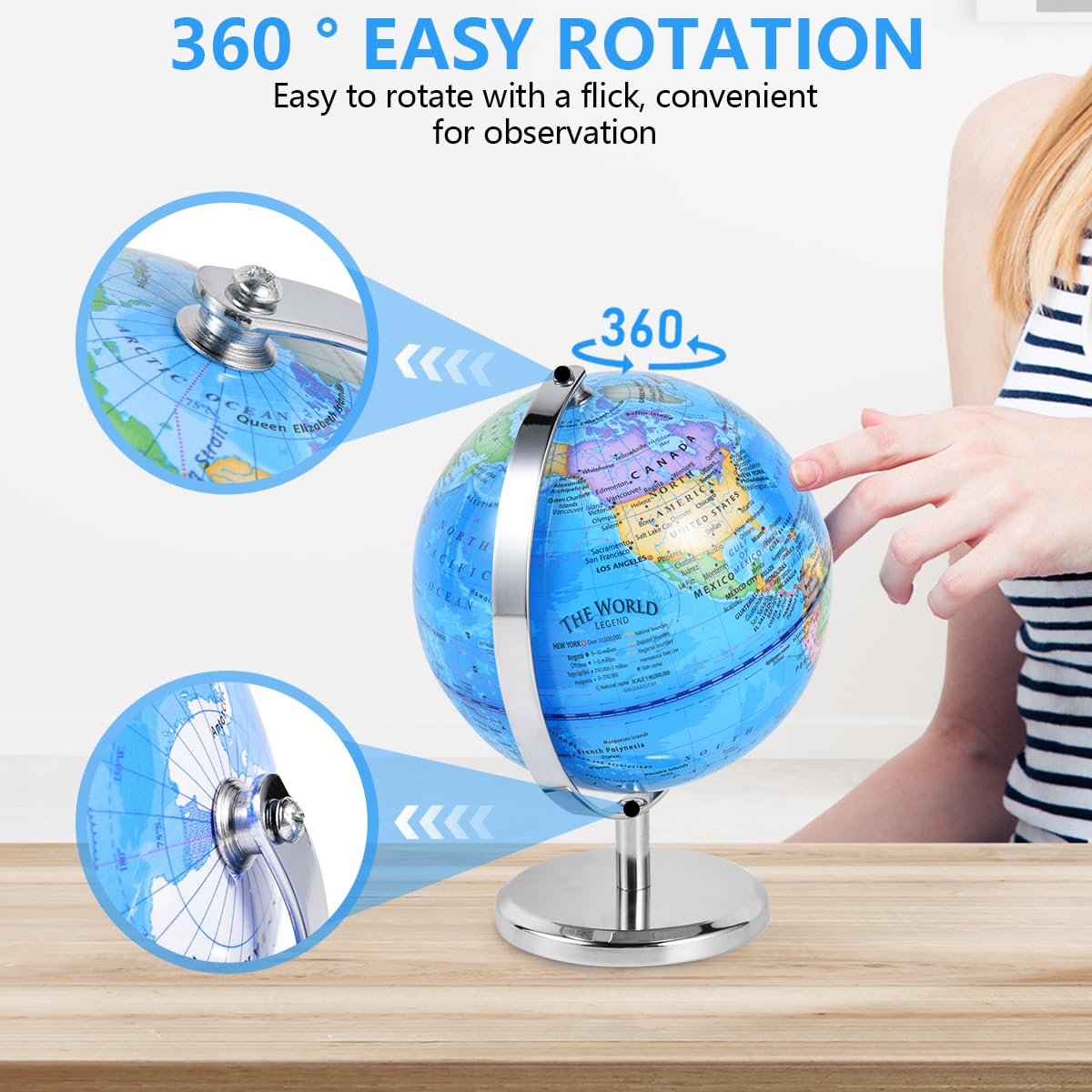 KISEER detailed world map globe highlights continents and oceans for geography exploration