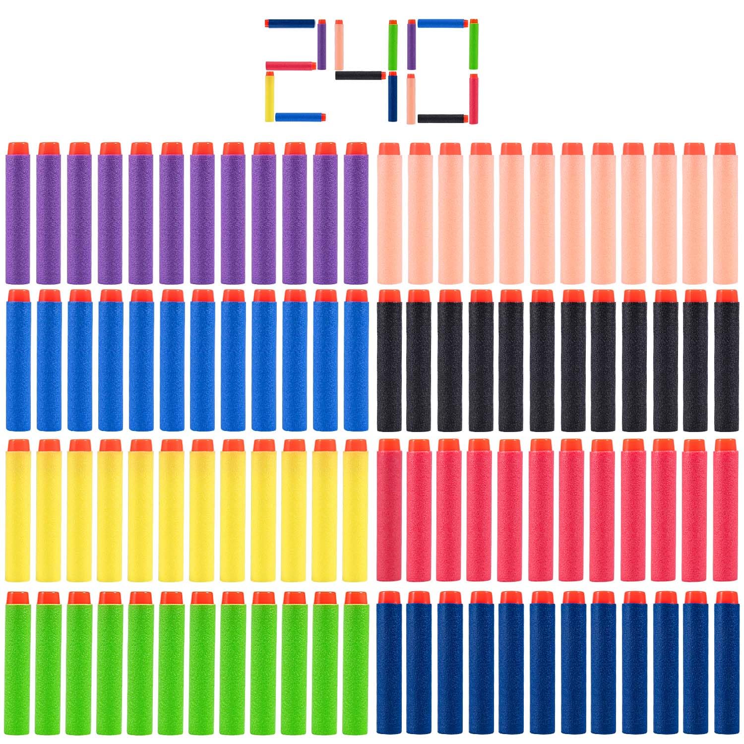 KISEER Nerf darts 240-pack in eight colors for safe, kid-friendly play.
