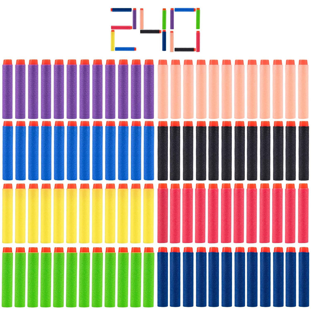 KISEER Nerf darts 240-pack in eight colors for safe, kid-friendly play.
