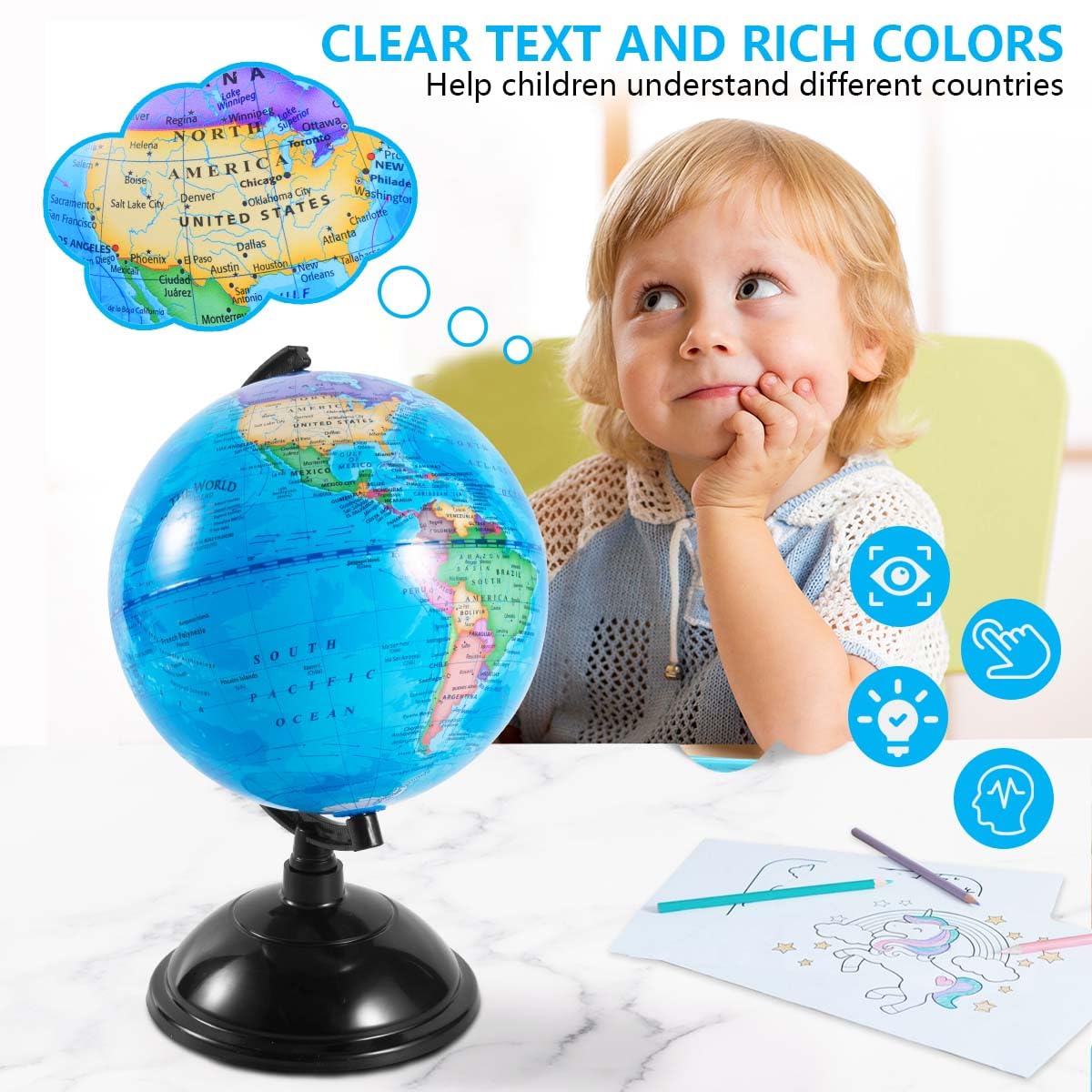 KISEER vibrant colors improve map reading and country recognition.