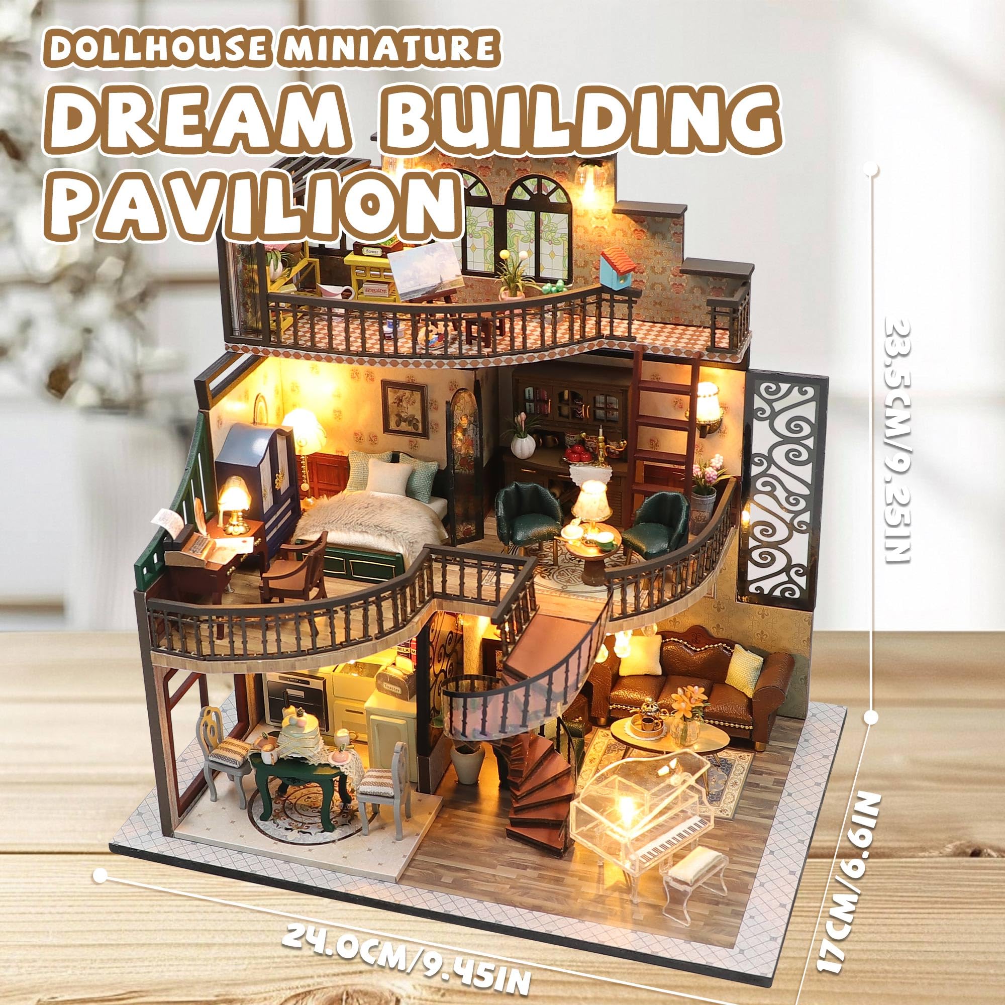 Kisoy DIY Miniature House Kit LED-lit display showing cozy lighting