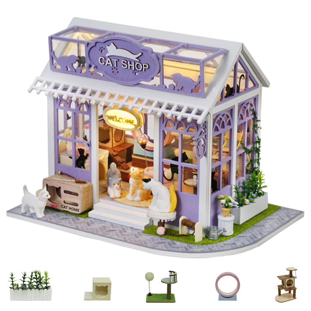 Kisoy DIY Miniature House Kit living room with LED light for cozy shelf display