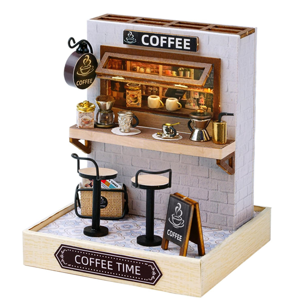 Kisoy dollhouse miniature Coffee Time scene for shelf decor and imagination