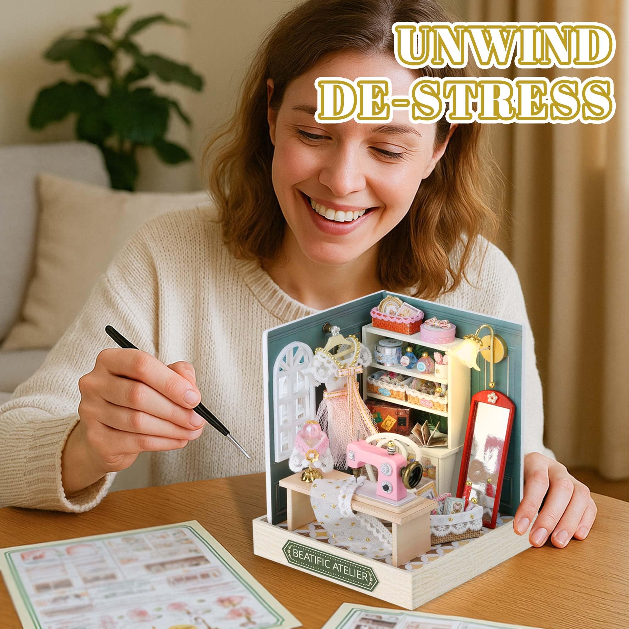 Kisoy Dollhouse Miniature LED lighting showcases warm ambient glow.