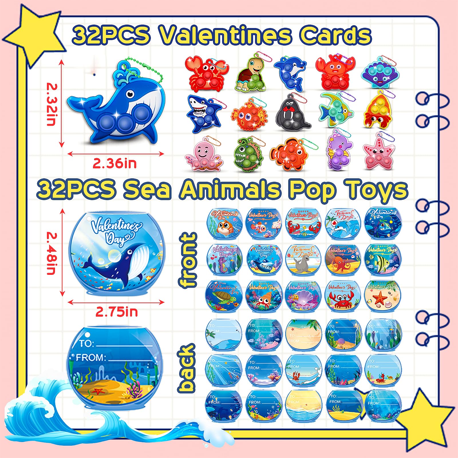 Kiss Monkey valentines cards with sea animals, durable and kid-friendly.