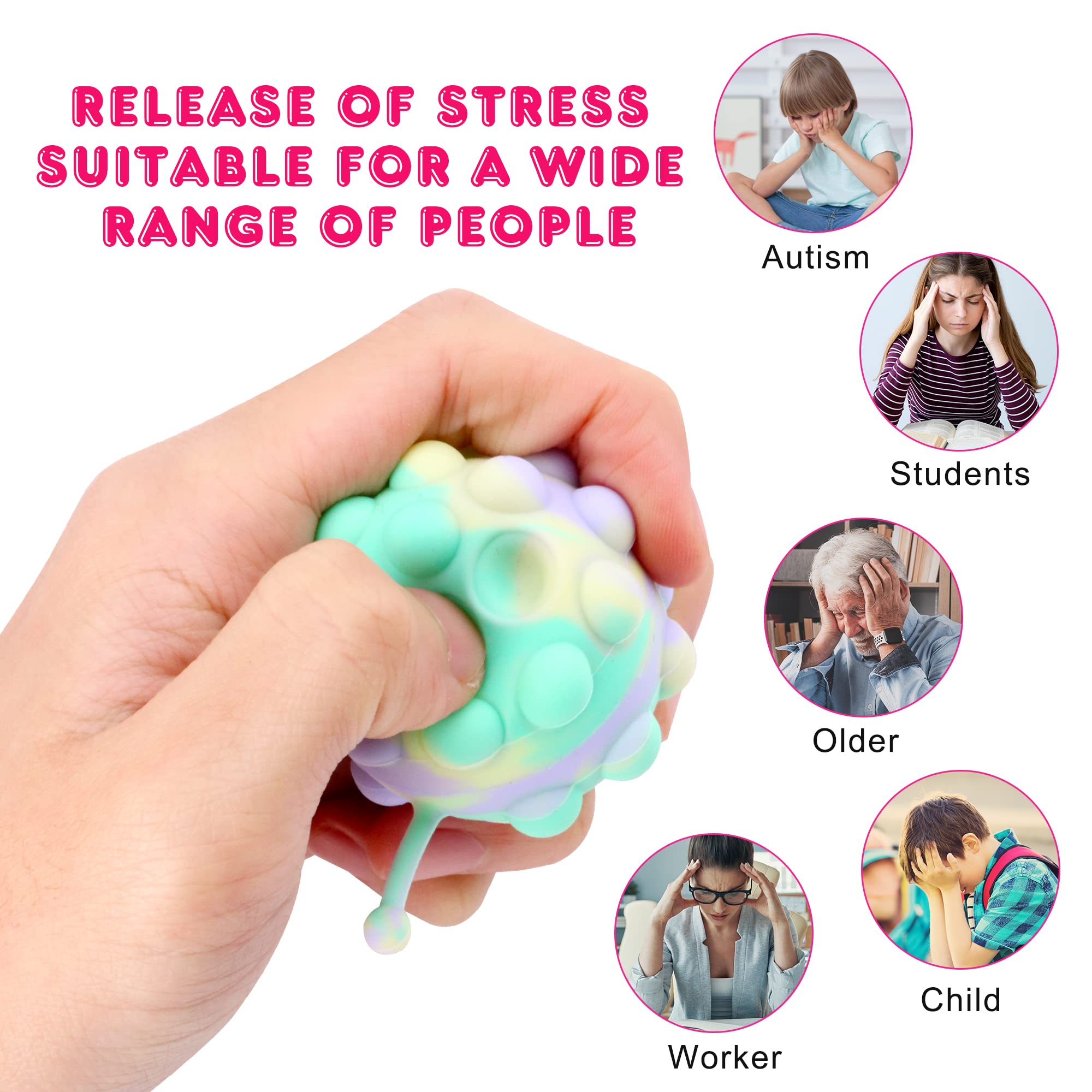 KissFree silicone pop fidget ball for calm on-the-go play