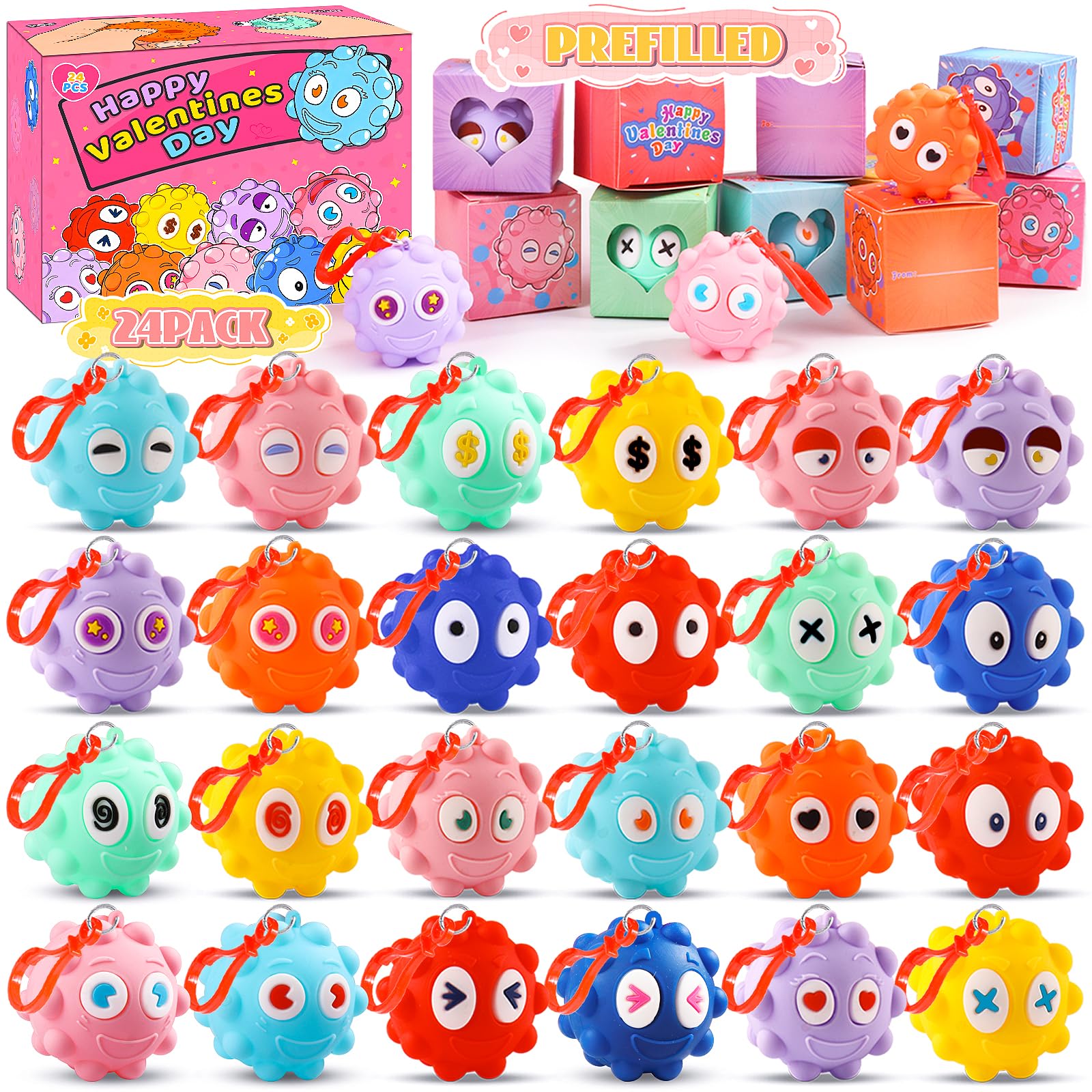 KissFree valentines box with heart window reveals the pre-filled toy inside for kids