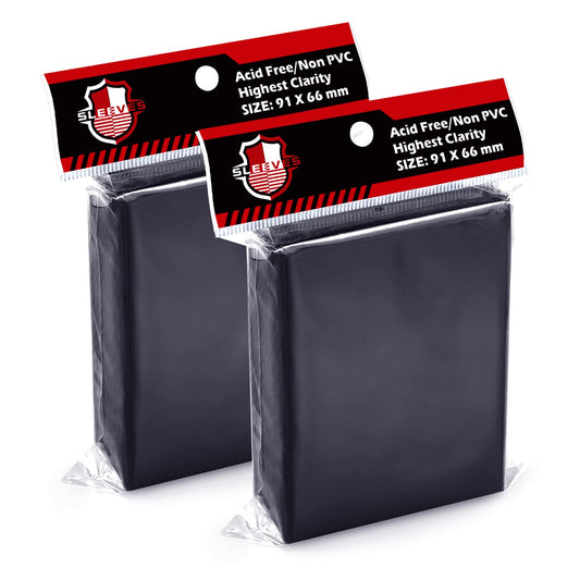 Kitoyz 200-count black card sleeves packaged for easy storage and protection.