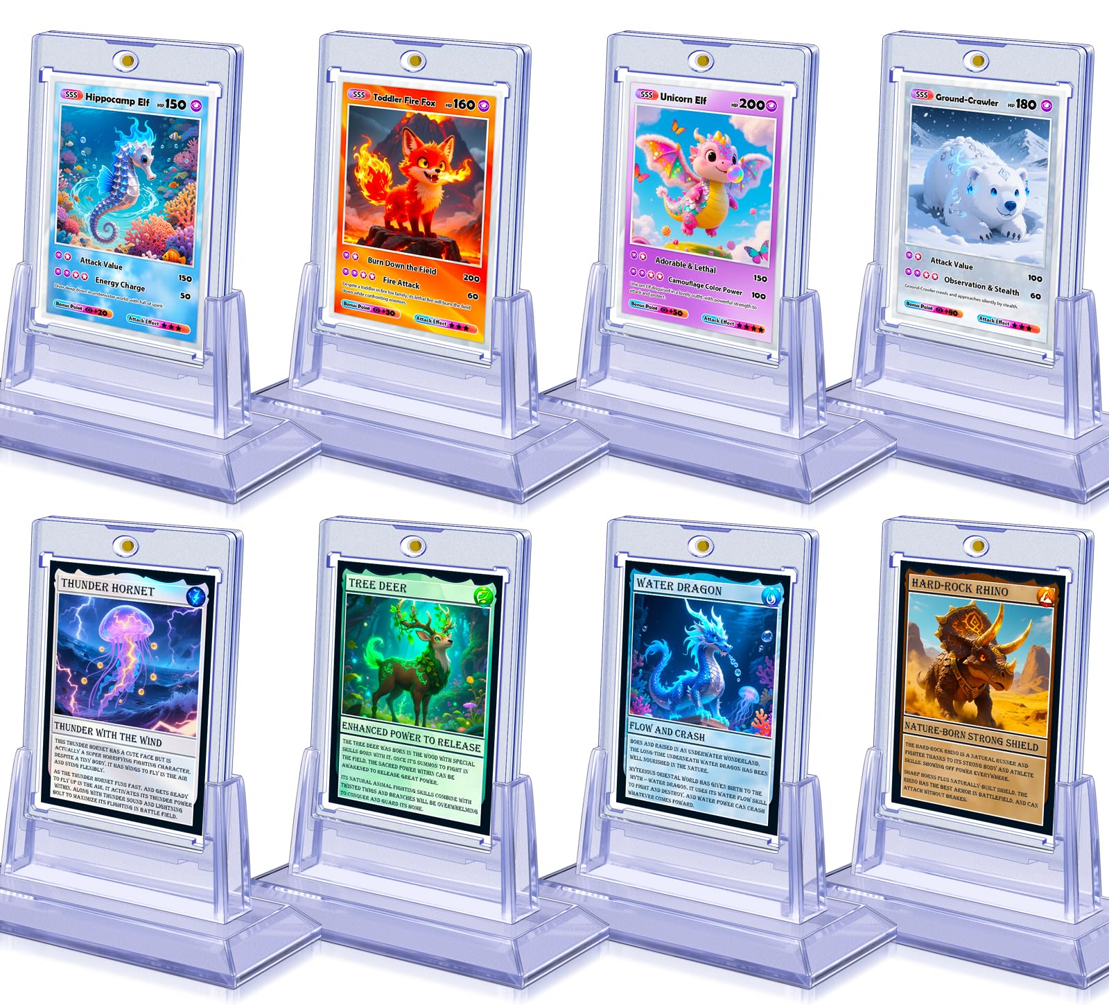 Kitoyz magnetic card holders securely display trading cards with easy access.