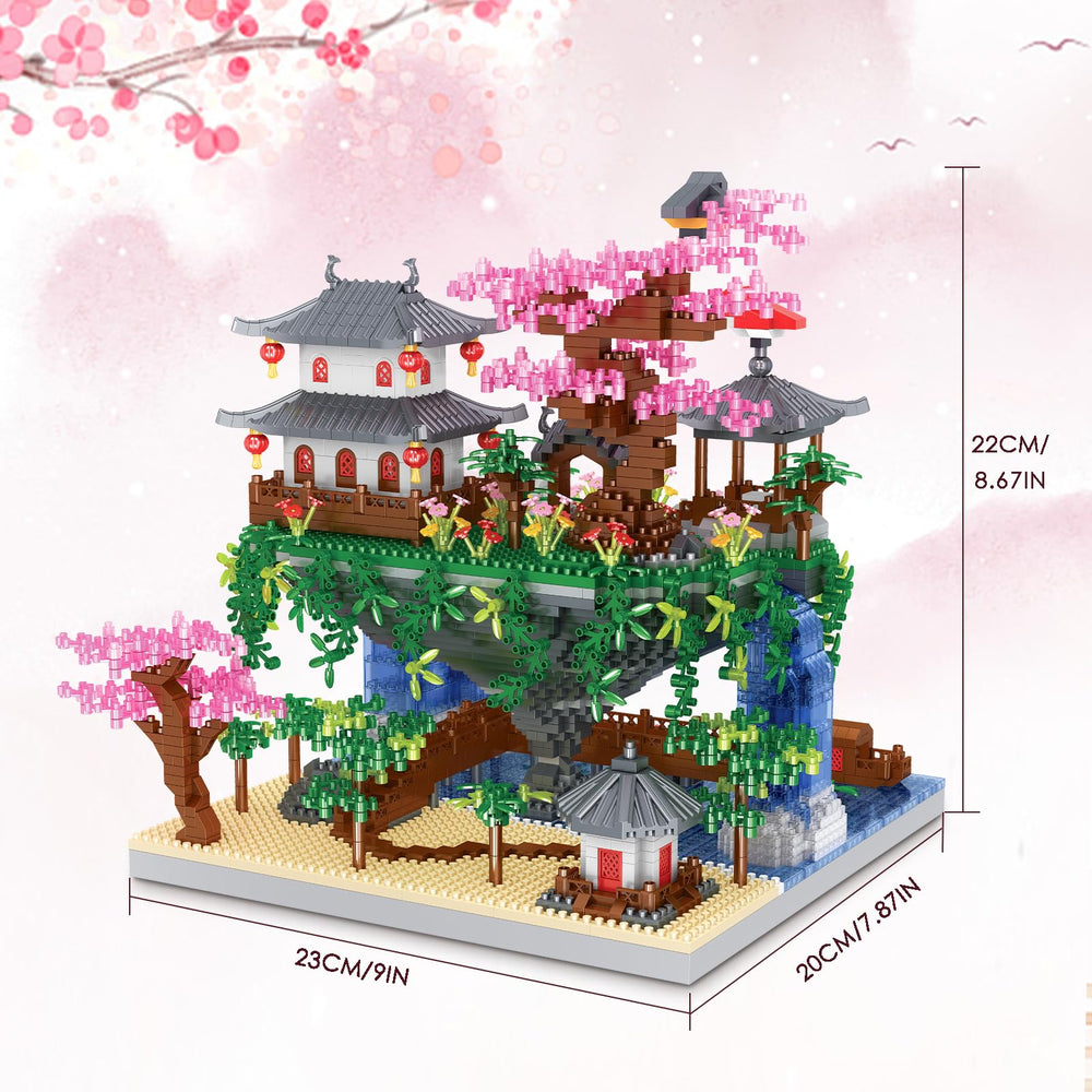 Kitoyz peach blossom pond architecture bricks showcase Chinese design aesthetics inspiring imaginative play.