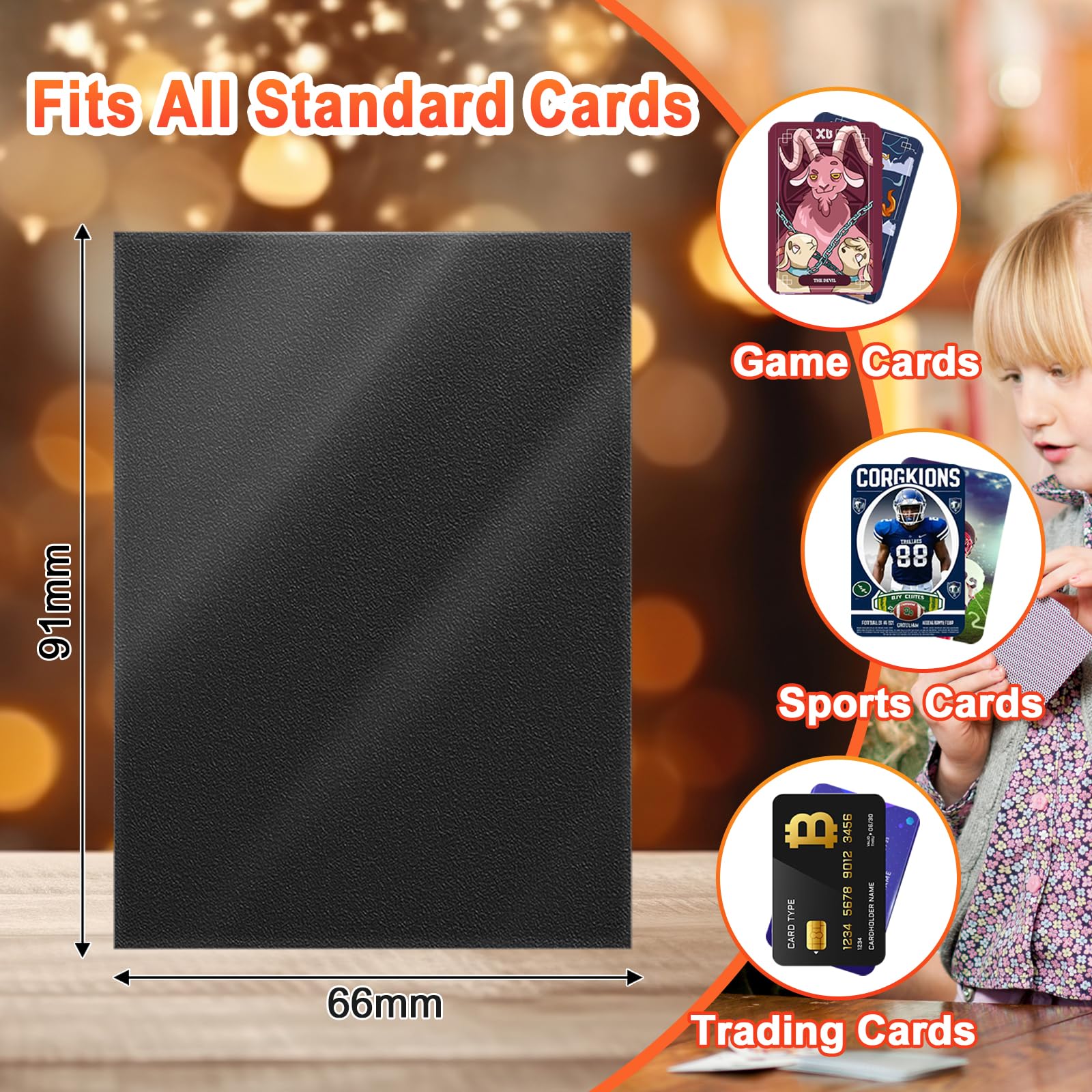 Kitoyz standard-size card sleeves securely fit common trading cards and game cards