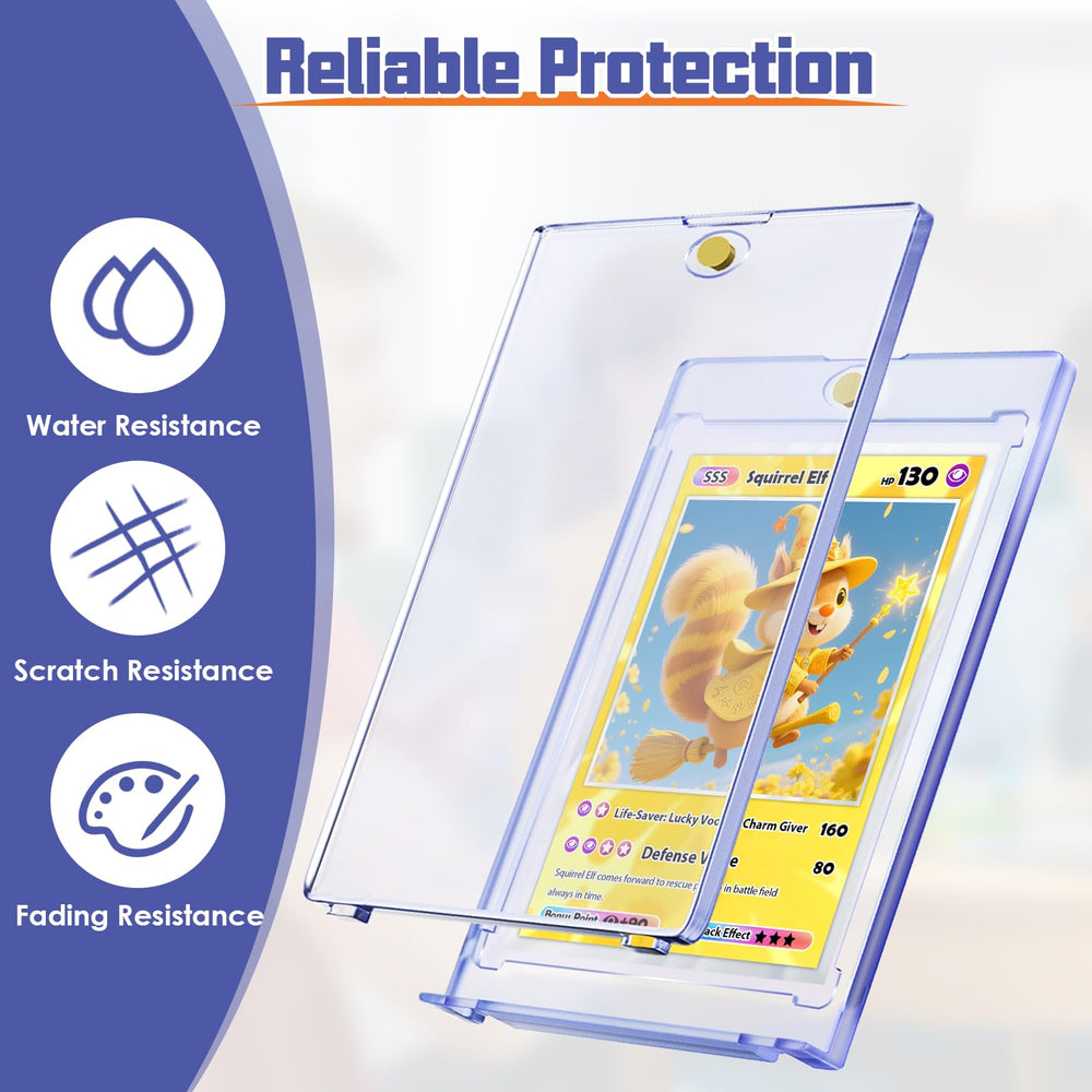 Kitoyz UV-coated acrylic protects cards from light.
