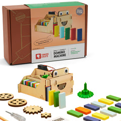 KiwiCo Domino Machine robot assembly shows a kid-friendly construction scene for STEM exploration.