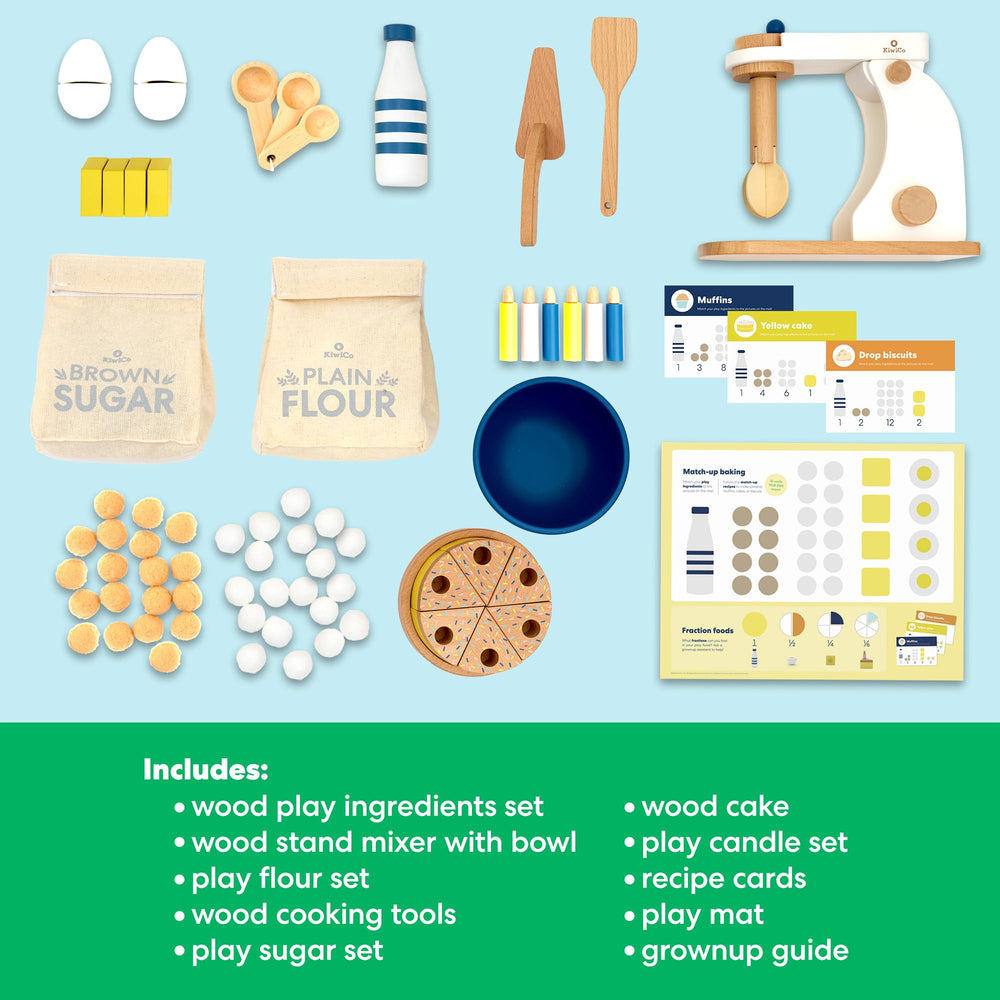 KiwiCo Bake-a-Cake activity mat helps count ingredients and track fractions.