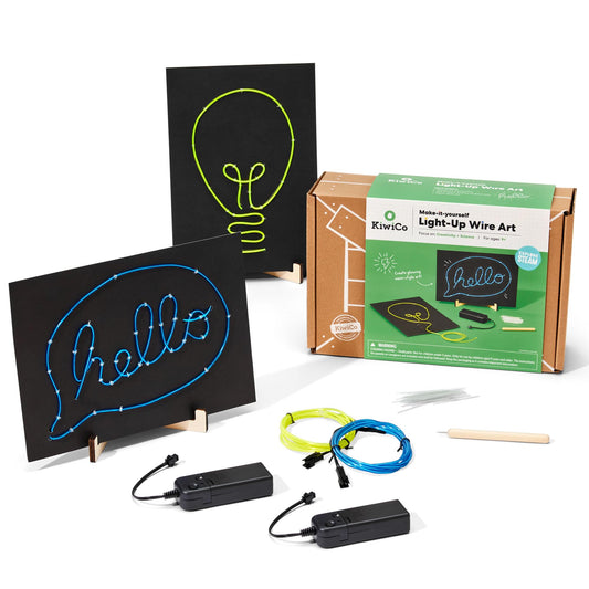 KiwiCo Light-Up Wire Art Kit EL wires glow for bright, kid-friendly decor and learning.