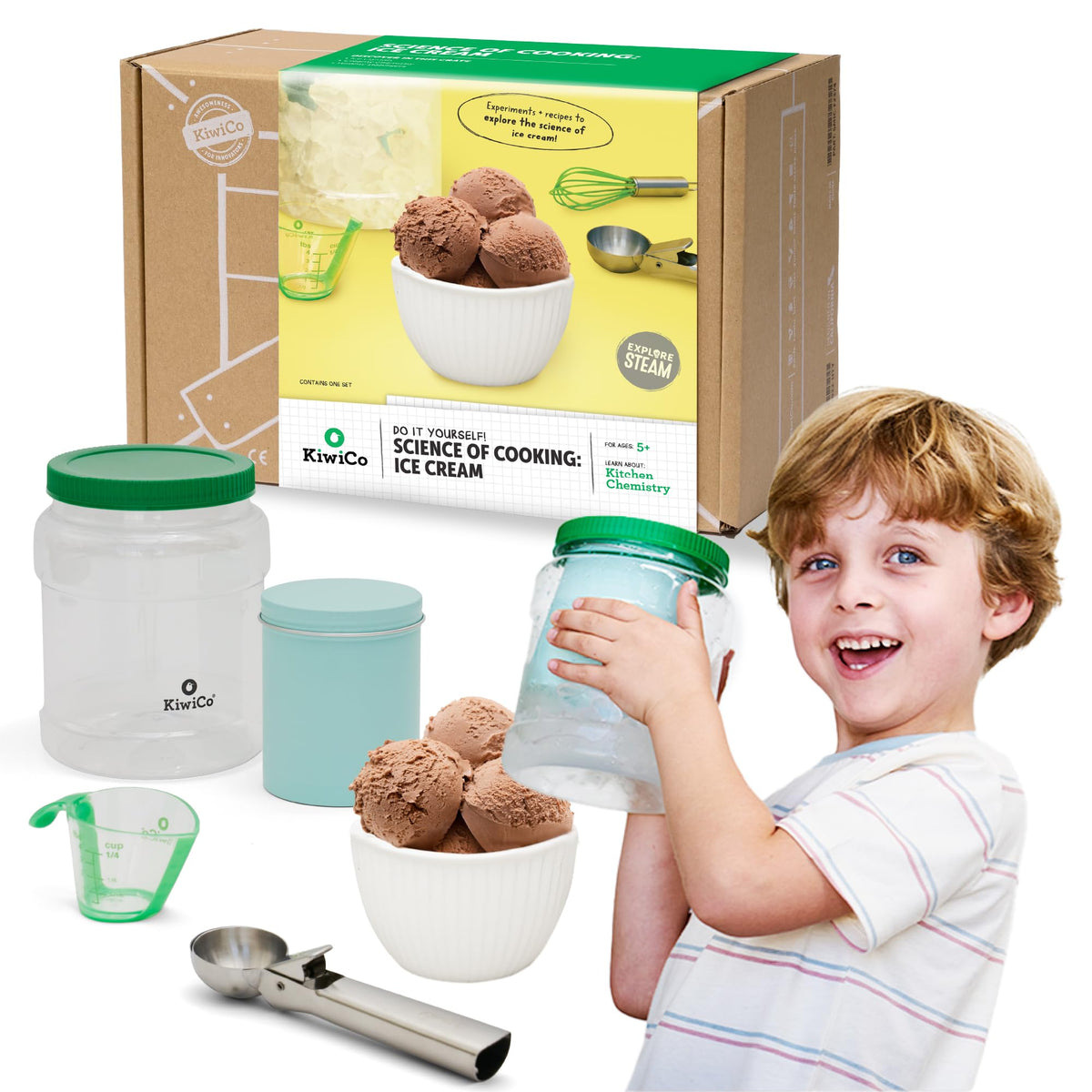 KiwiCo Science of Cooking ice cream kit packaging invites kitchen science exploration.