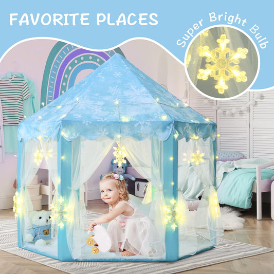 KIXINWA princess castle playhouse interior showing roomy space for 2–3 kids