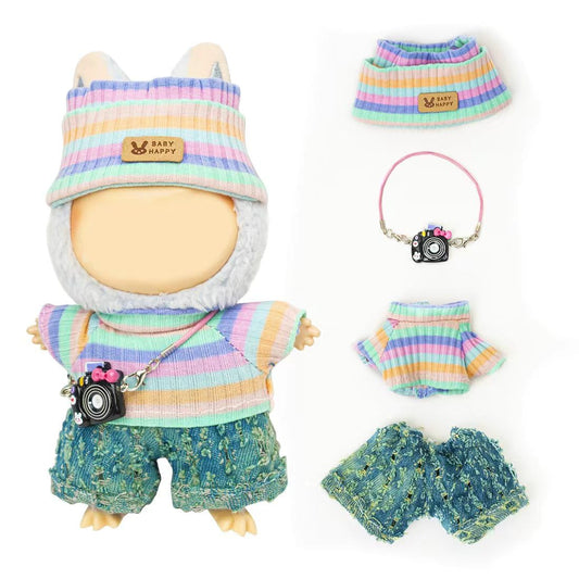KIYEREE Lububu 17cm doll clothes grey pants for stylish play and display.