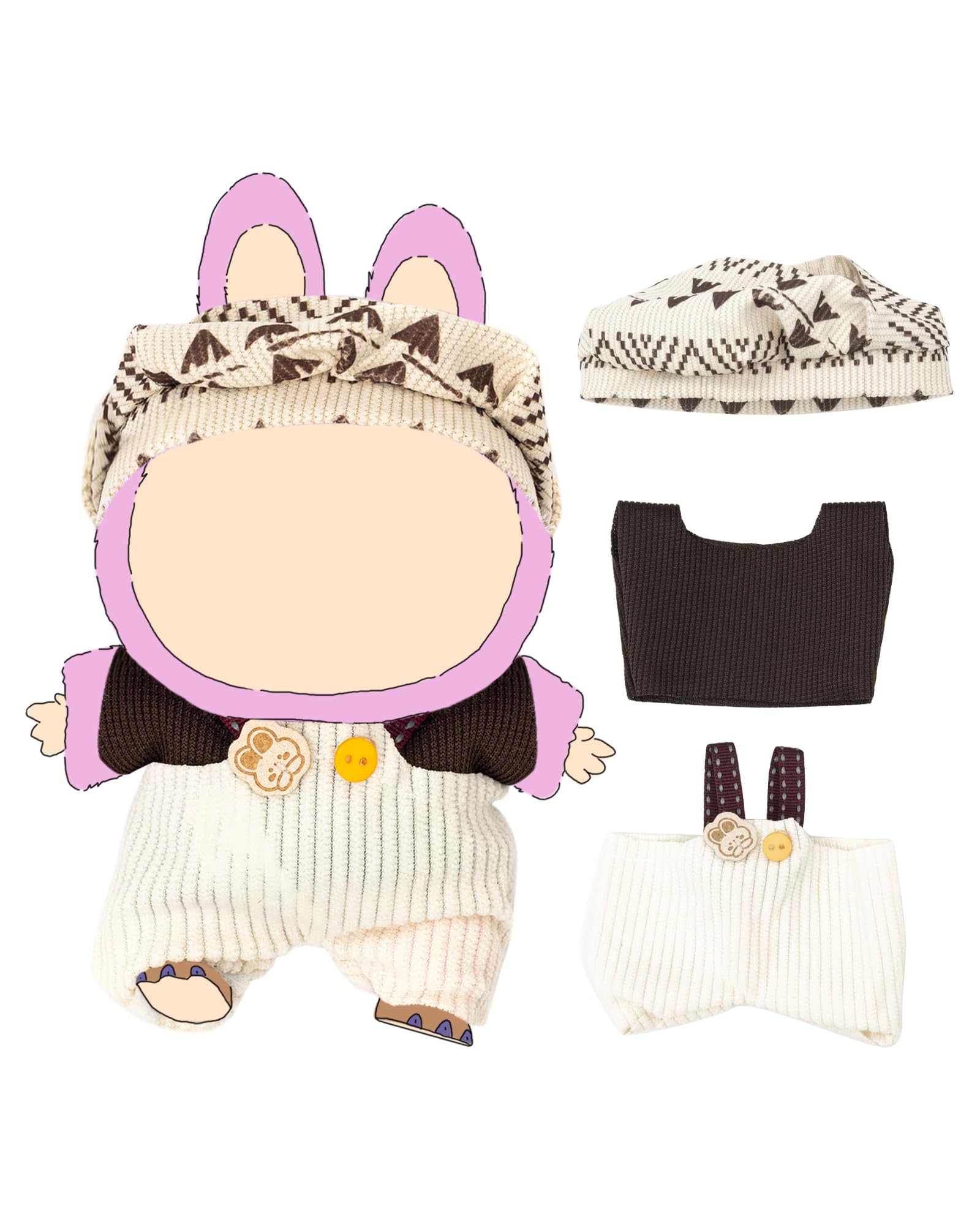 KIYEREE Lububu 17cm doll outfit striped set—easy dressing and display.