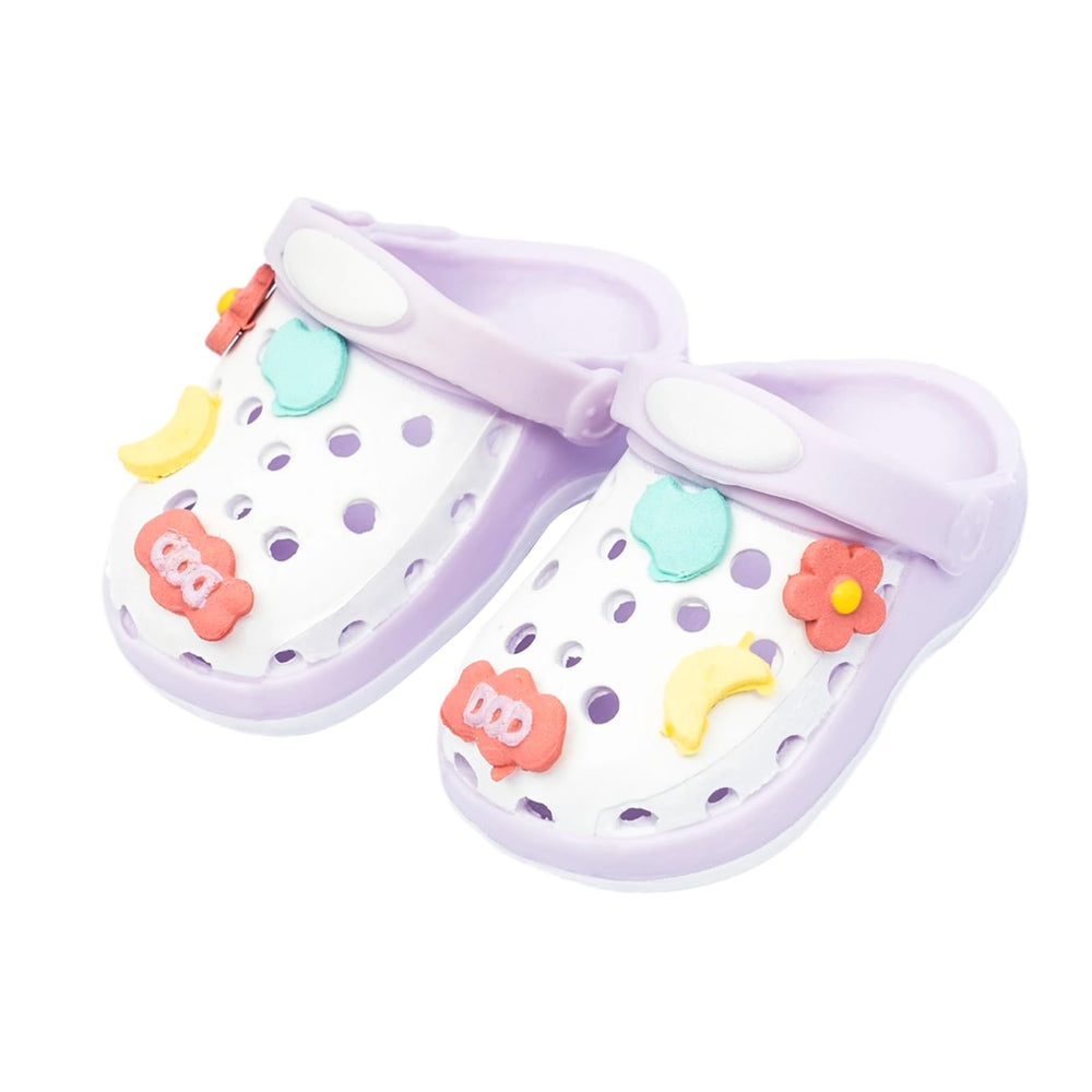KIYEREE open-toe purple doll sandals on a 6.7-inch doll for stylish display