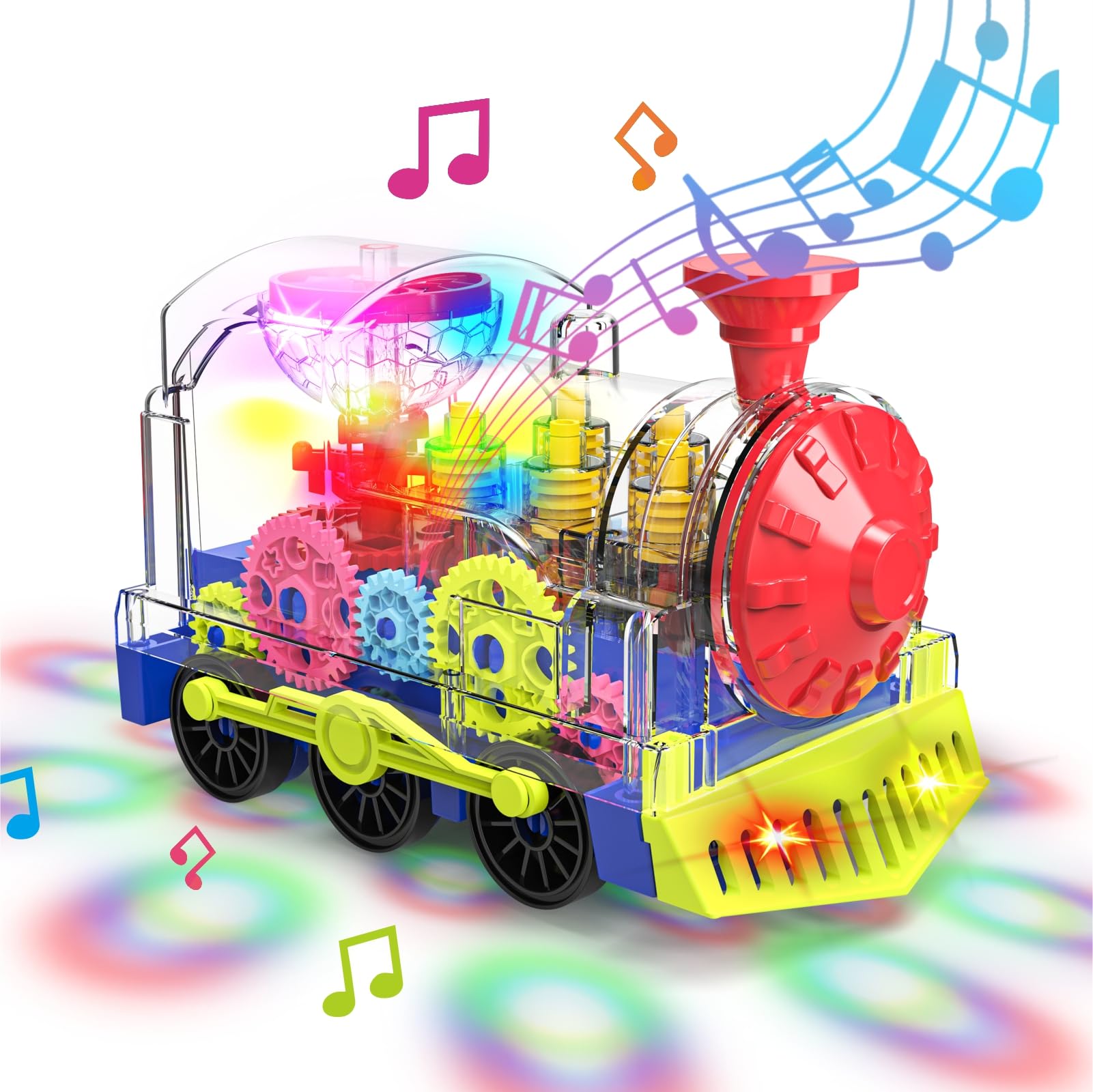 Kizeefun Light Up Train Toy front view engages toddlers during floor play.