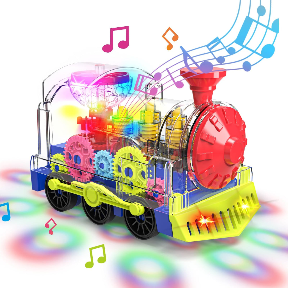 Kizeefun Light Up Train Toy front view engages toddlers during floor play.