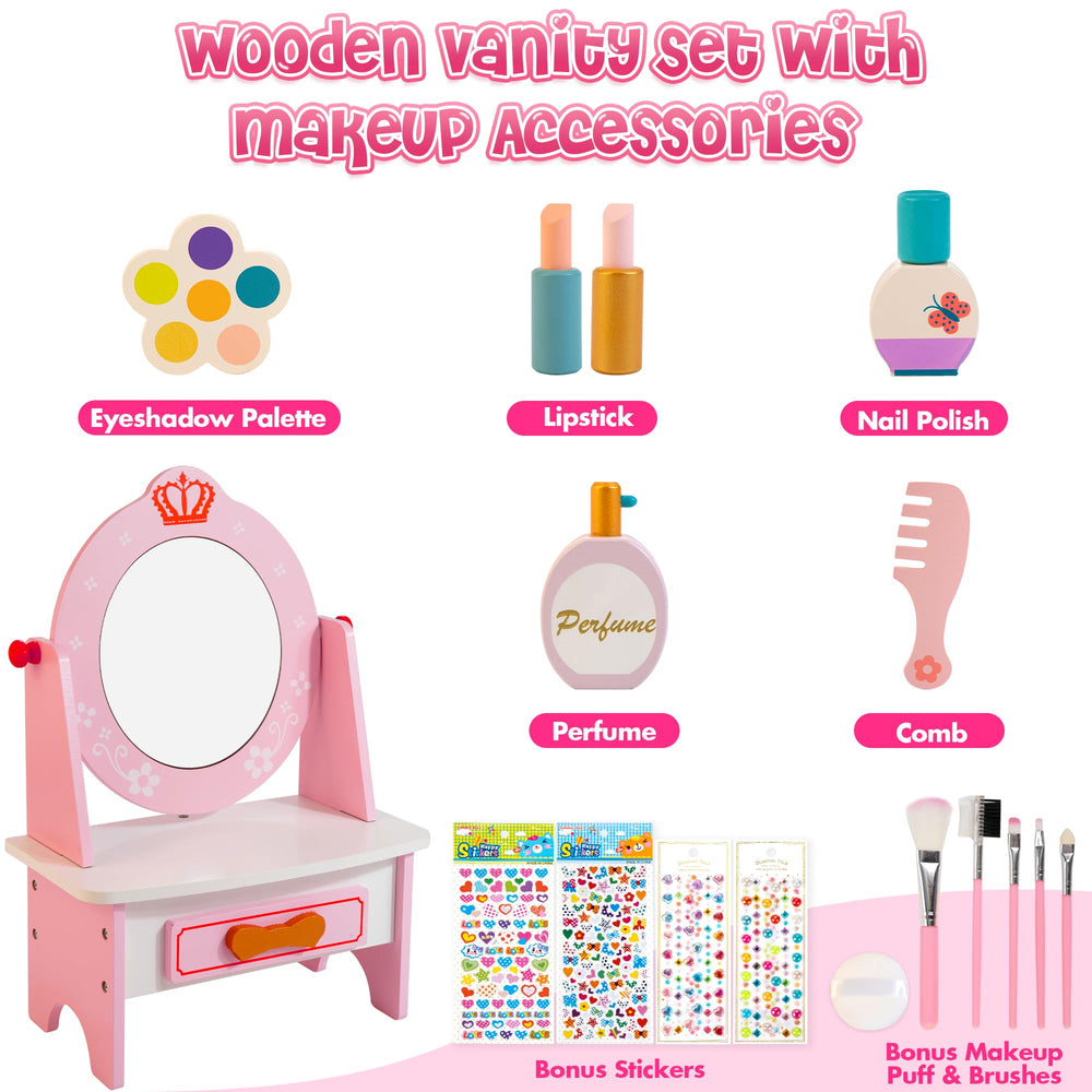Kizfarm vanity set features a storage drawer for organizing accessories.