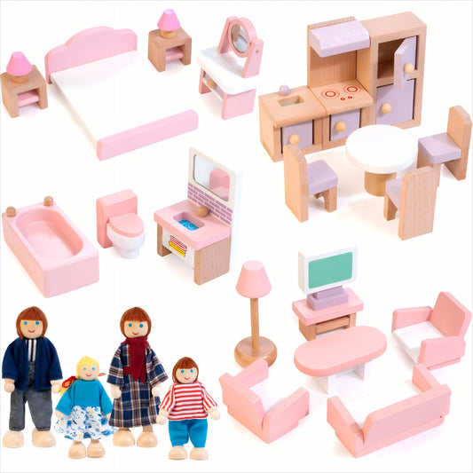 Kizfarm wooden dollhouse living room furniture adds realistic play setup for imaginative stories