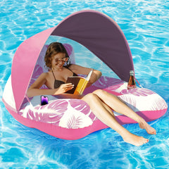 KIZJORYA upgraded heavy-duty float with canopy for all-day lounging on the water.