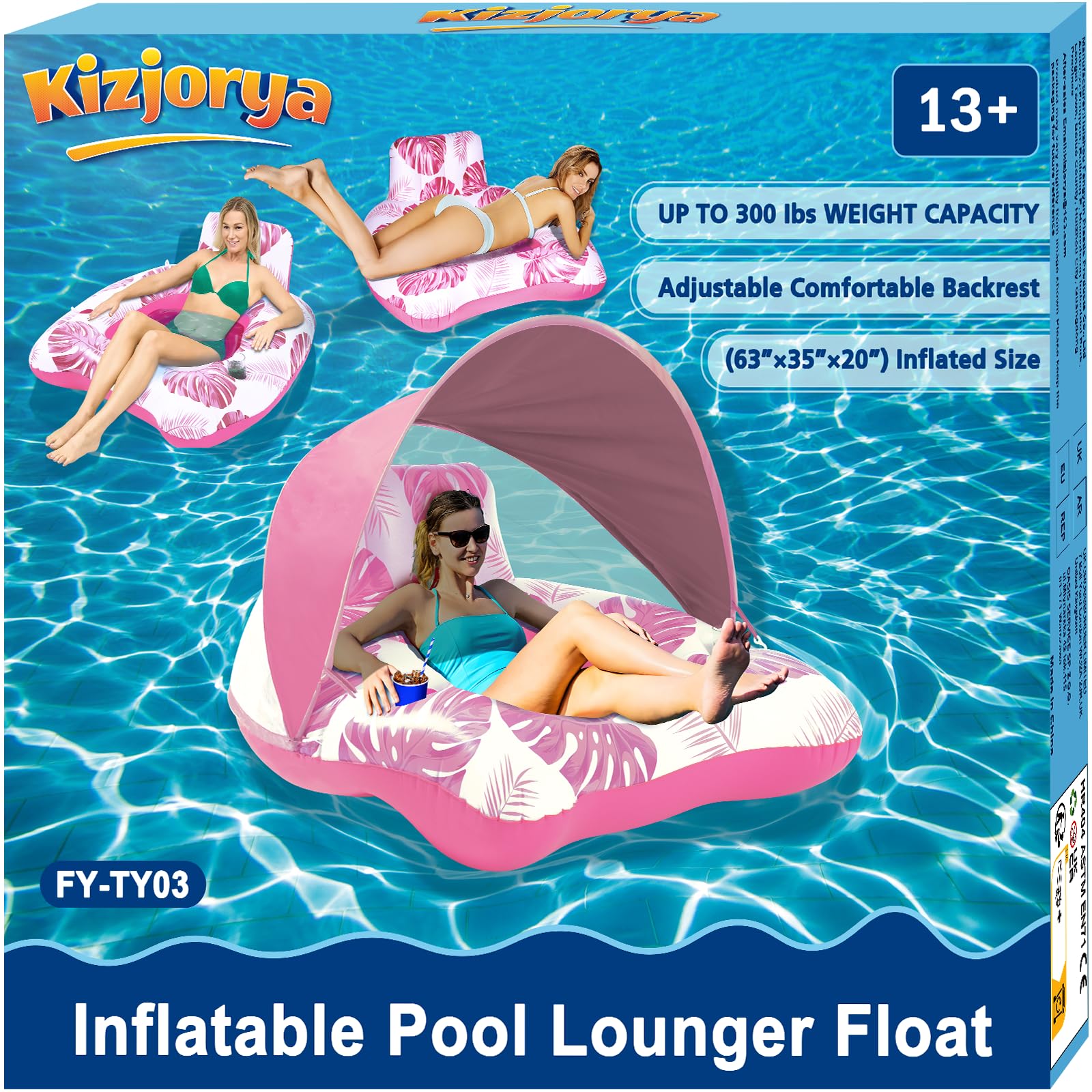 KIZJORYA XL pool lounger with backrest offers ergonomic comfort while floating.