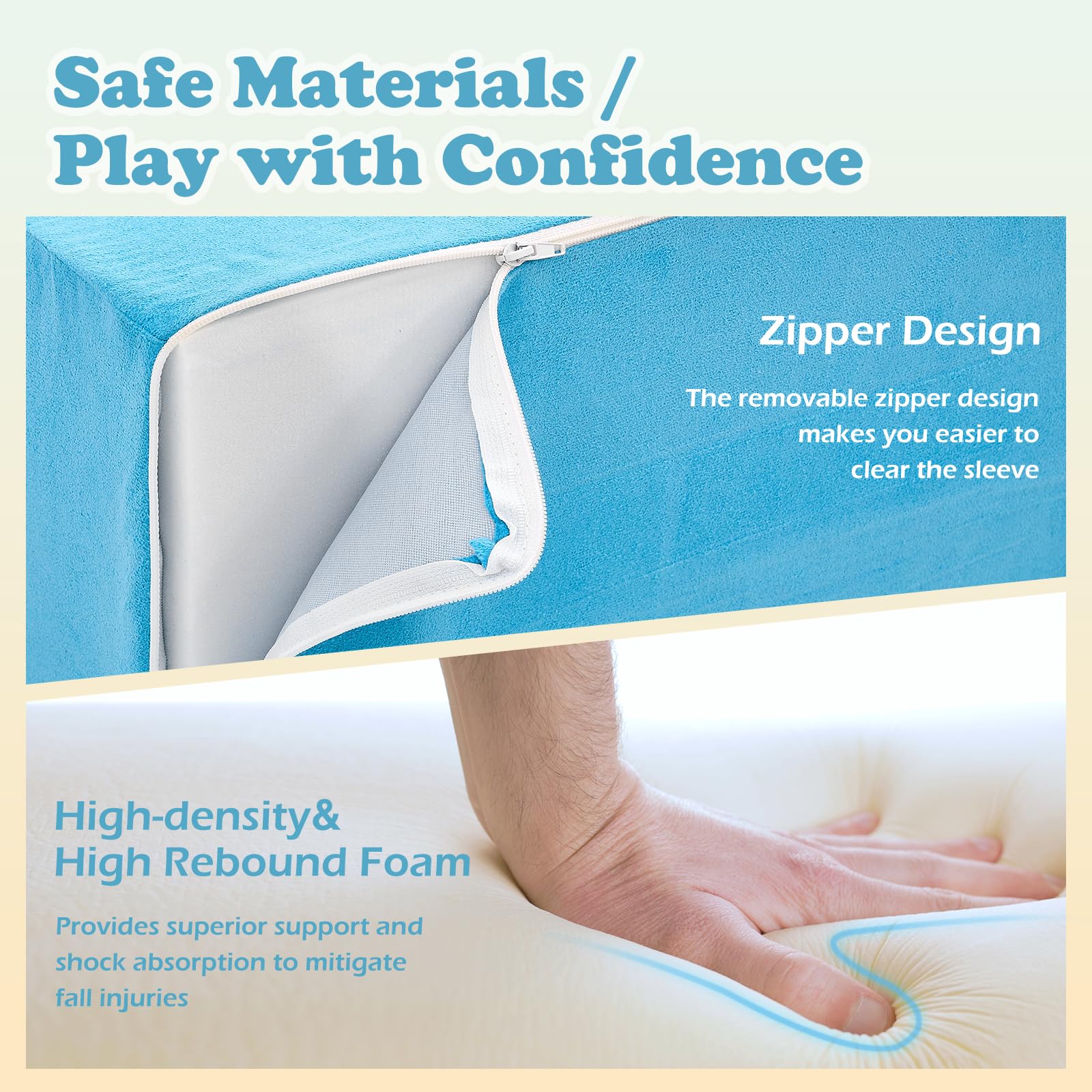 KIZLAND machine-washable fabric covers simplify cleaning after playful sessions.