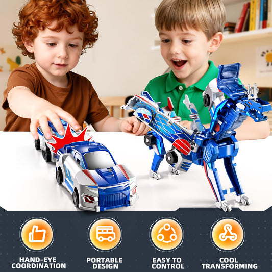 KIZONLY 2-in-1 magnet dinosaur transform, close-up, highlights magnetic play and quick transformation
