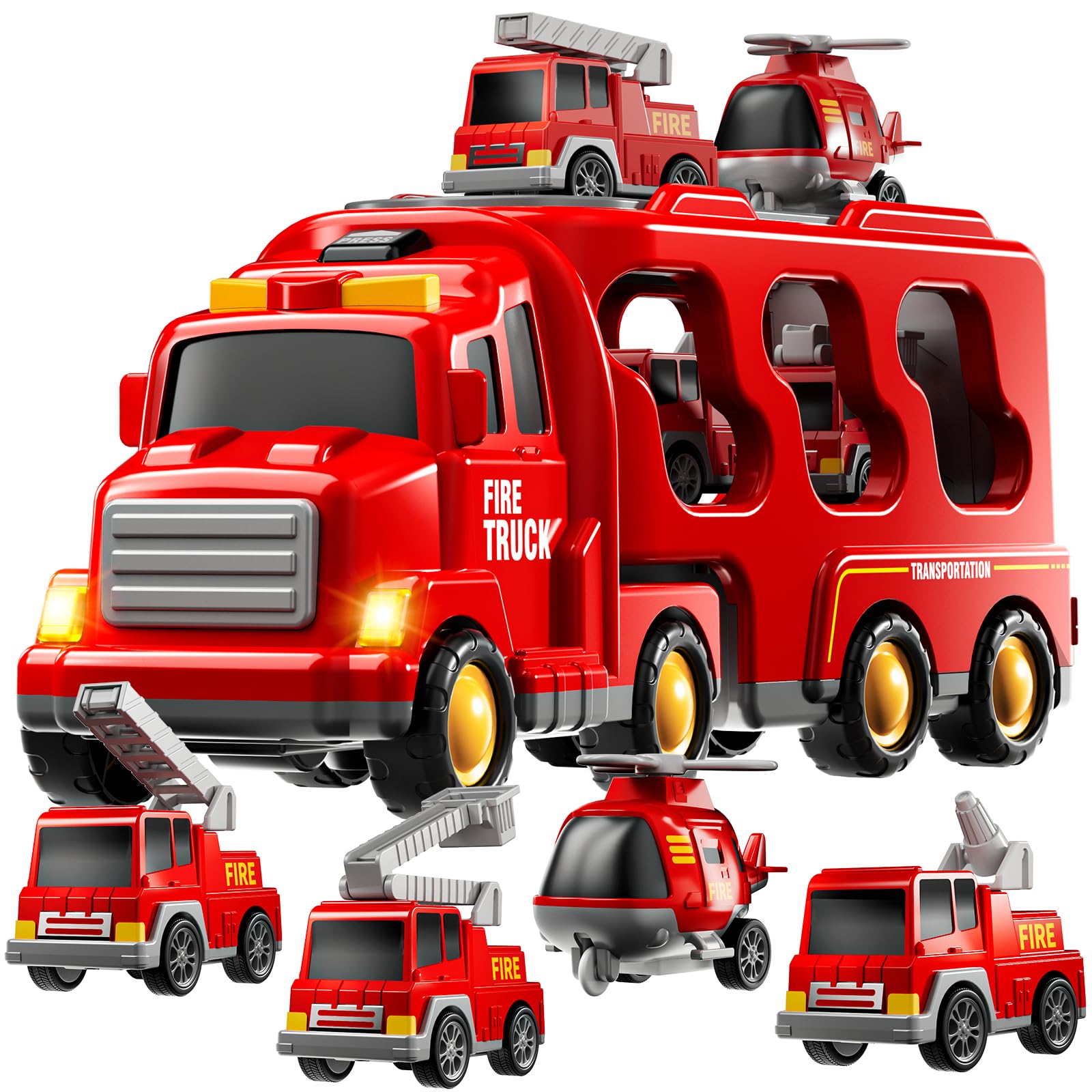 KIZONLY fire truck carrier set with 5-in-1 play system for toddlers