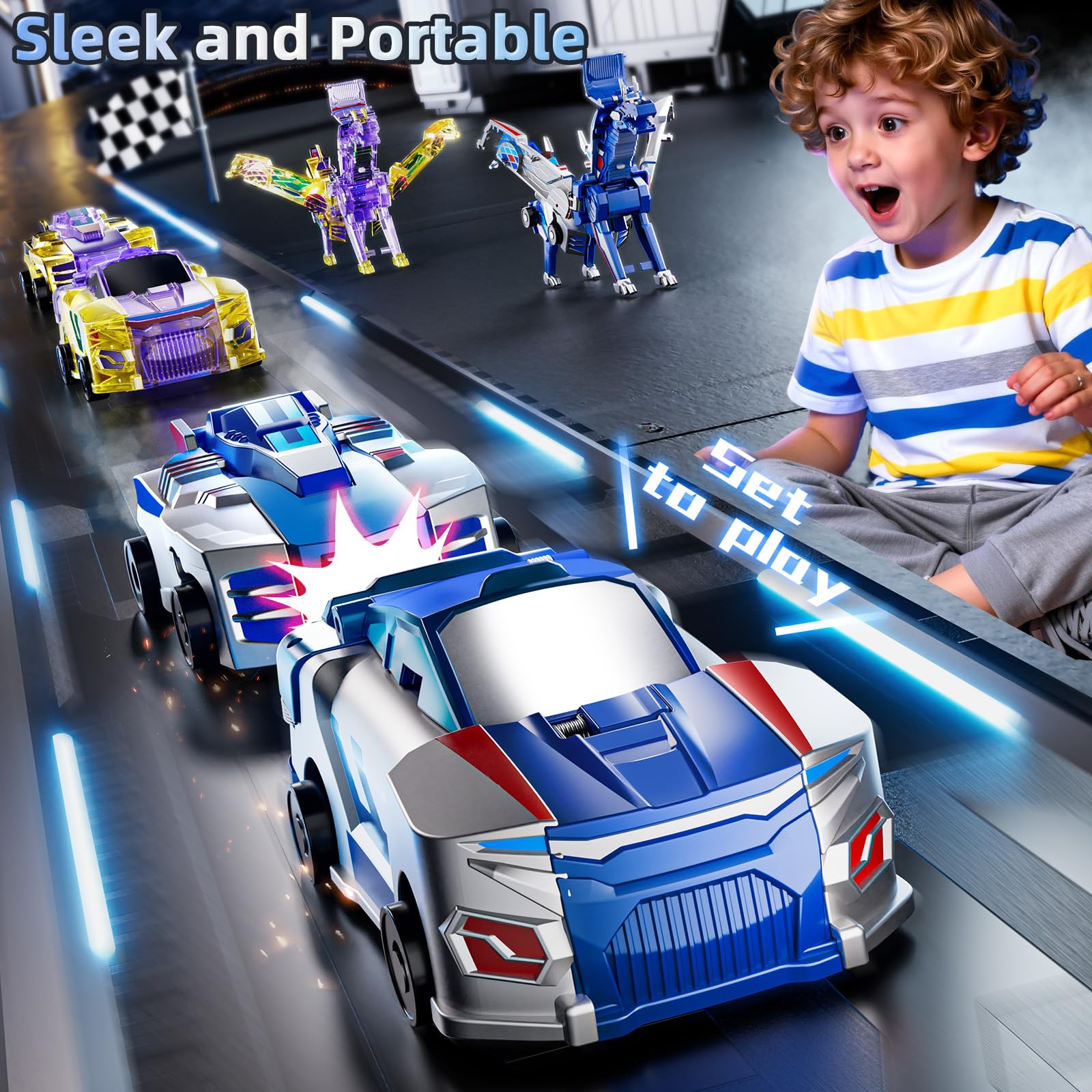 KIZONLY group play scene with dinosaur car toy, promotes sharing and collaborative fun