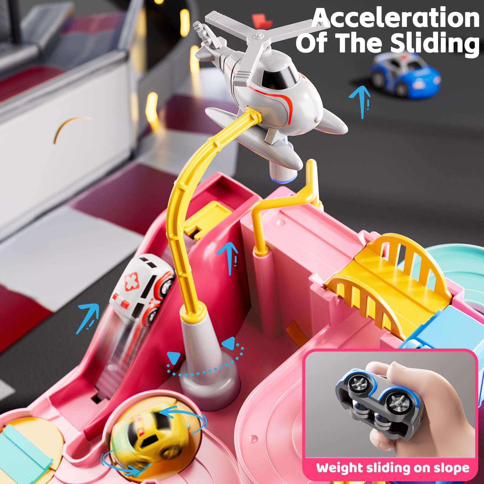 KIZONLY inertia-powered track enabling smooth, self-propelled action.