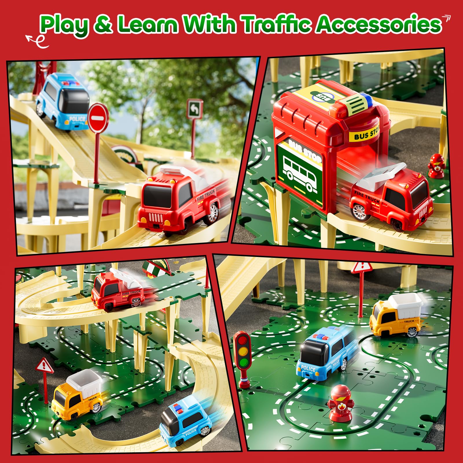 KIZONLY Puzzle Racer overpass bridge adds elevated racing and storytelling moments.